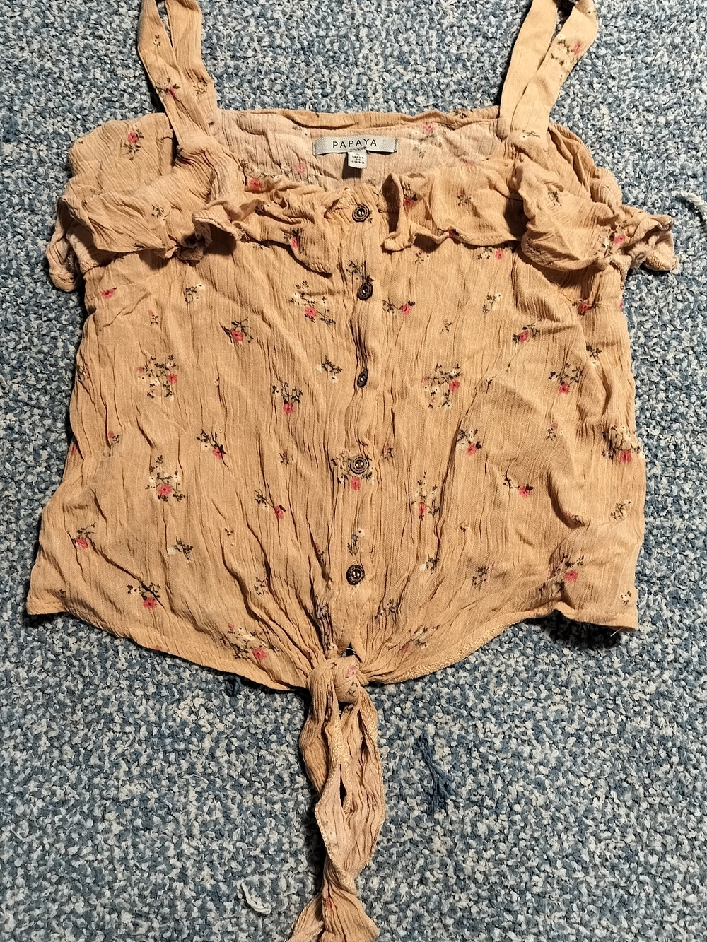 PAPAYA Boho Floral Tie-Front Ruffle Crop Top